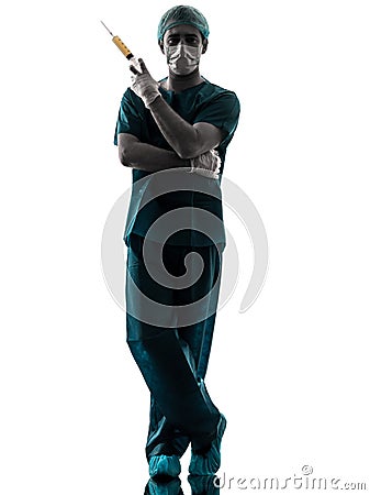 Anesthetist man holding surgery needle silhouette Stock Photo