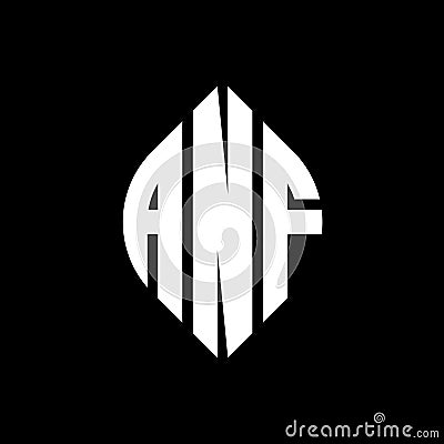 ANF circle letter logo design with circle and ellipse shape. ANF ellipse letters with typographic style. The three initials form a Vector Illustration