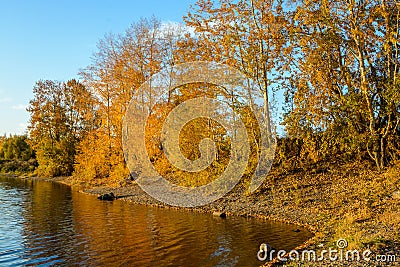 Angara River in Listvyanka. Stock Photo