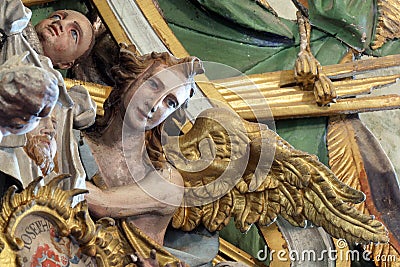 Angel, altar of the Holy Cross in the Church of Our Lady of Jerusalem at Trski Vrh in Krapina, Croatia Stock Photo