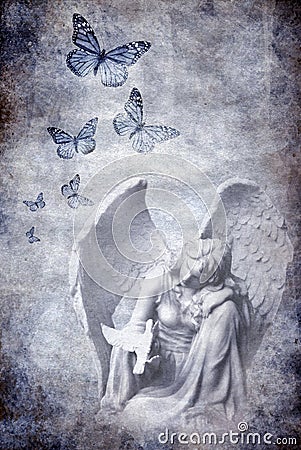 Angel archangel with dove and butterflies in vintage coloring Stock Photo
