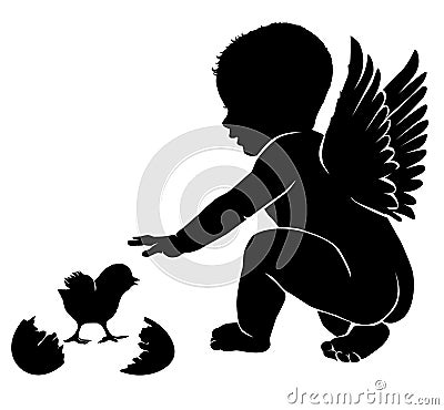 Angel baby with wings Easter chick Vector Illustration