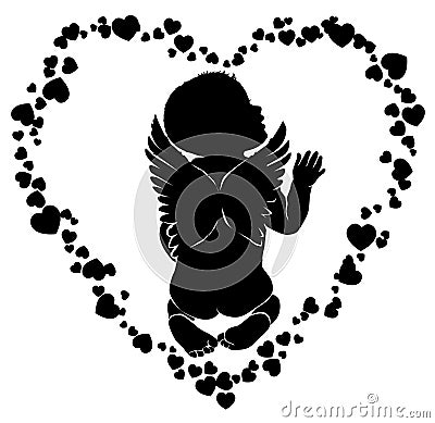 Angel baby with wings in hearts Vector Illustration