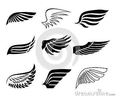 Angel or bird wings collection. Vector Illustration