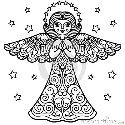 Angel, black and white, coloring Vector Illustration