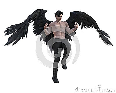 Angel with black wings flying with arms outstretched Stock Photo