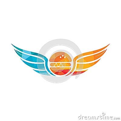 Angel burger logo with wings logo design. Flying burger logo concept. Vector Illustration