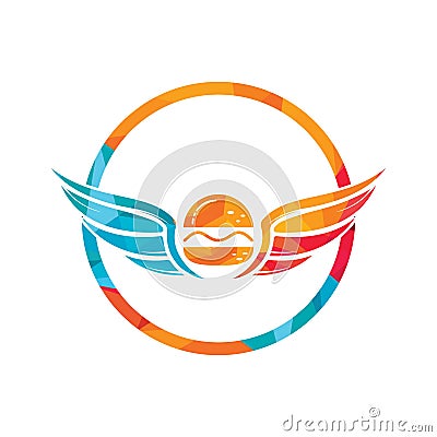 Angel burger logo with wings logo design. Flying burger logo concept. Vector Illustration