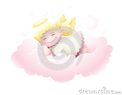 Angel cupid baby sleeping at cloud Vector Illustration