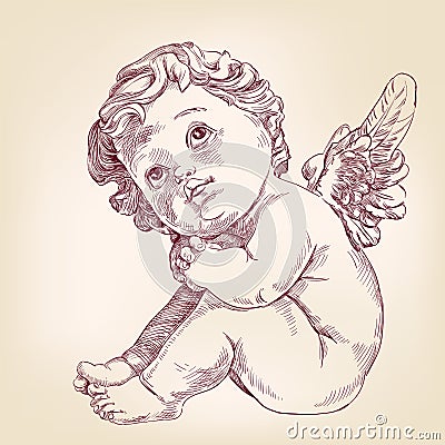 Angel or cupid little baby l hand drawn vector Vector Illustration