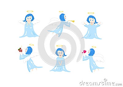 Angel, cute cartoon characters collection, posture and action, C Vector Illustration