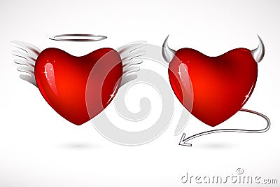 Angel and Devil Hearts Vector Illustration