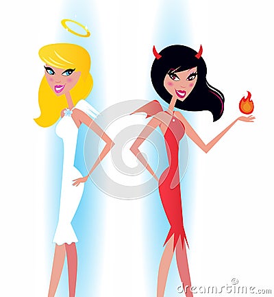 Angel and Devil retro woman Vector Illustration