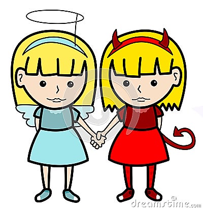 Angel devil twins Cartoon Illustration