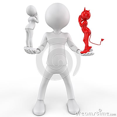 Angel and devil, yes or not. 3d image Stock Photo