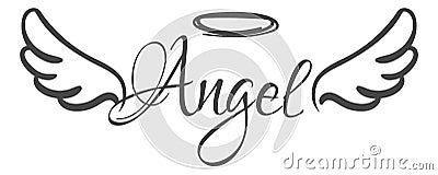 Angel doodle. Flying wings logo. Heaven symbol Vector Illustration