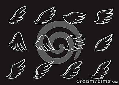 Angel doodle wing set. Hand drawn Vector Illustration