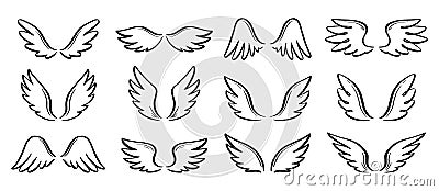 Angel doodle wing set. Hand drawn Vector Illustration