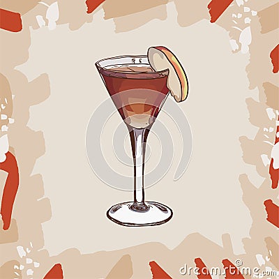 Angel Face, low-alcohol, apple-apricot taste Contemporary classic cocktail illustration. Alcoholic bar drink hand drawn vector. Cartoon Illustration