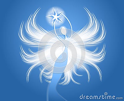 Angel Figure Holding Star Blue Cartoon Illustration