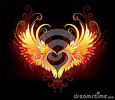 Angel fire heart with wings Vector Illustration