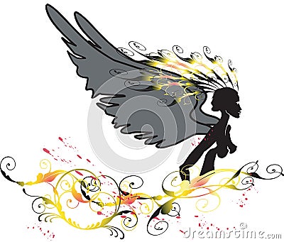 Angel and flower Vector Illustration