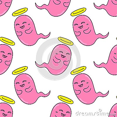Angel ghost smile seamless pattern textile print. repeat pattern background design Vector Illustration