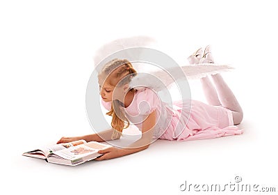 Angel girl studies Stock Photo