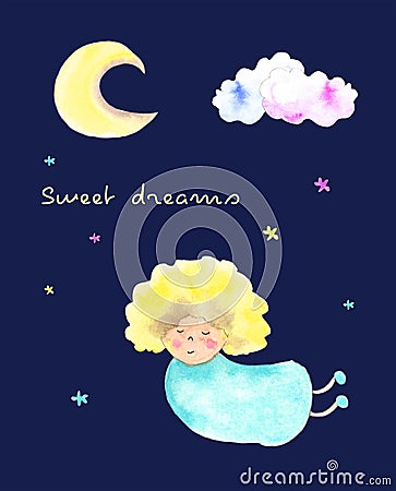 Angel girl, sweet dreams card Stock Photo