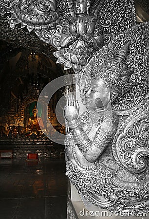 Angel Guardian made of Silver Buddhist Church Stock Photo