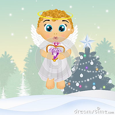 Angel with heart jewel Cartoon Illustration