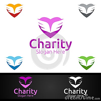 Angel Helping Hand Charity Foundation Creative Logo for Voluntary Church or Charity Donation Vector Illustration