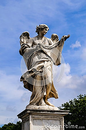 Angel with Holy Shroud, statue from the Sant`Angelo Bridge in Rome, Italy Stock Photo