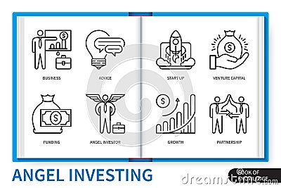 Angel investing infographics linear icons collection Stock Photo