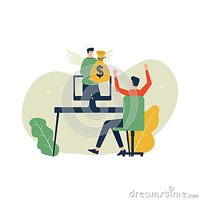 Angel investor concept, businessman get money investor from digital online Vector Illustration