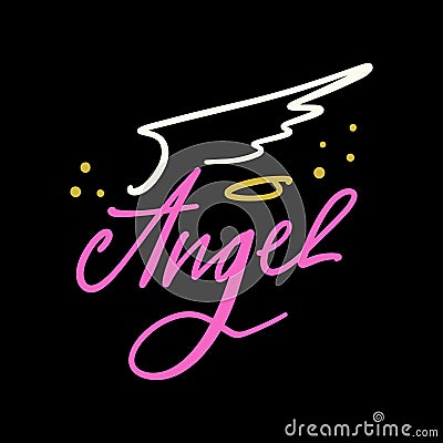 Angel lettering teen age youth text girl concept with wing and nimbus Vector Illustration