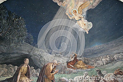 Angel of the Lord visited the shepherds and informed them of Jesus` birth Stock Photo