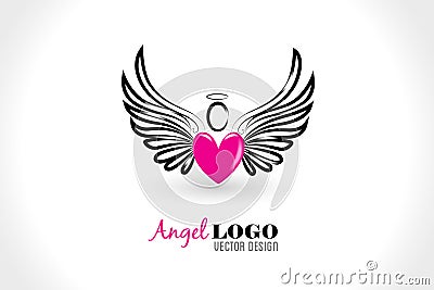 Angel love heart logo vector image Vector Illustration