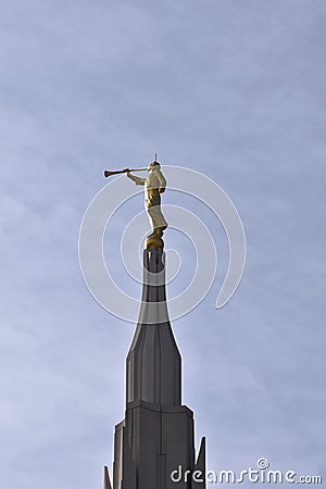 The angel Moroni atop a Temple Steeple Editorial Stock Photo