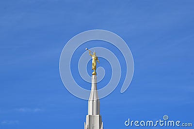 The angel Moroni atop a Temple Steeple Editorial Stock Photo
