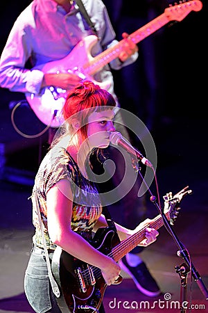 Angel Olsen (folk and indie rock singer and guitarist raised in Missouri) in concert at Heineken Primavera Sound 2014 Editorial Stock Photo