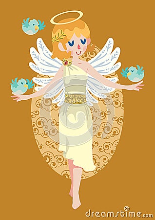 angel playing with birds. Vector illustration decorative design Vector Illustration