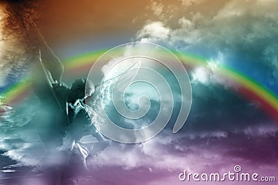 Angel and rainbow Stock Photo