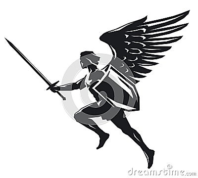 Angel with shield and sword Vector Illustration