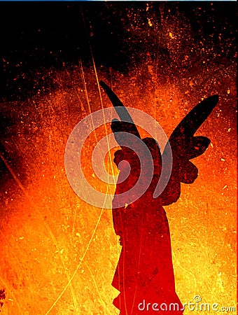 Angel Silhouette on a Fire Texture Stock Photo