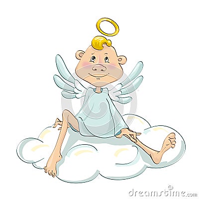 Angel sitting on a cloud Stock Photo