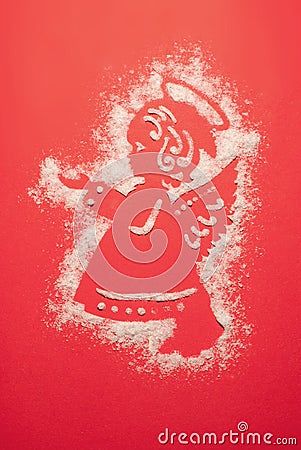 Angel, snow contour, red background, Stock Photo