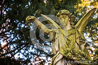 Angel Statue in Nature in Cemetery Stock Photo