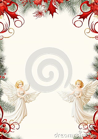 Angel Tree Topper watercolor winter border Stock Photo