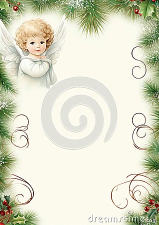 Angel Tree Topper watercolor winter border Stock Photo